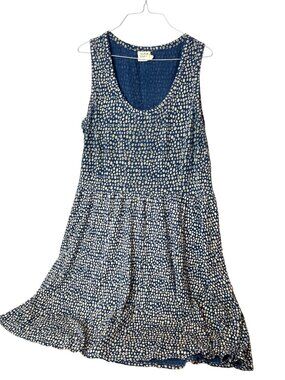 Mata Traders Dress Organic Cotton Pebble Print Cream Blue Comfort Travel Large